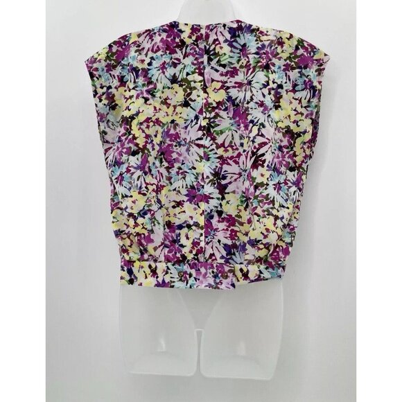 CAbi Women’s Eden Colorful Faux Wrap Floral Cap Sleeve Chiffon Blouse Sz Sm Boho - Picture 2 of 11